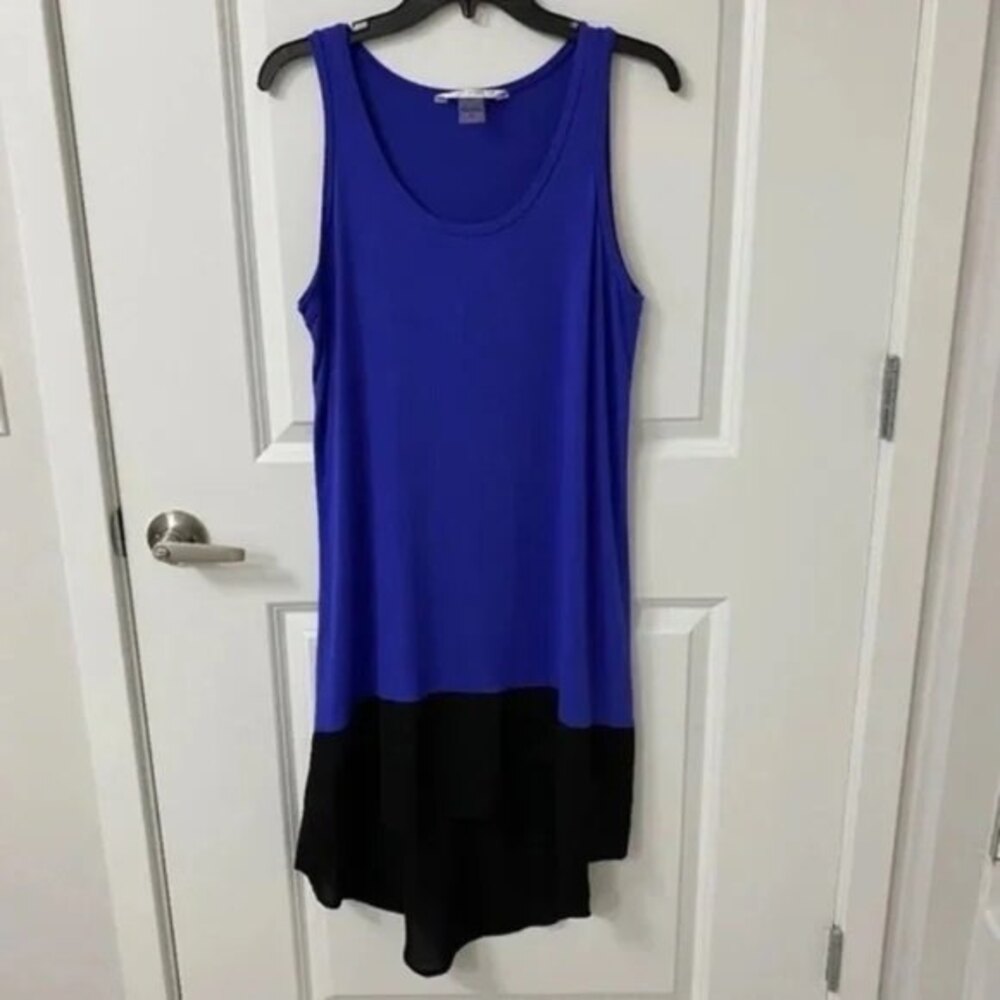 Peter Nygard Women's Two-Tone High Low Sleeveless Dress. Blue/Black. Size 8.